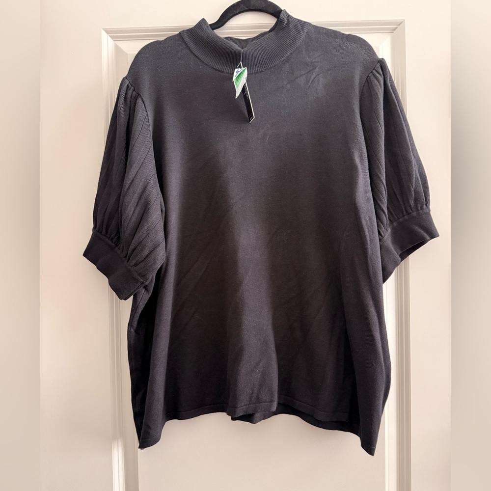 Tahari Black Ribbed Knit Top